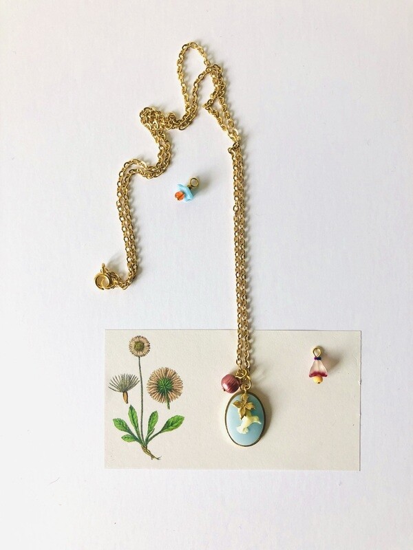 Cameo hummingbird baby blue necklace