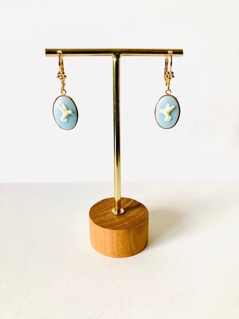 Cameo hummingbird  baby blue earrings.