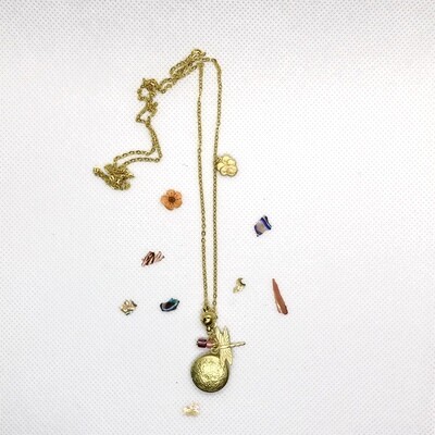 Floral locket & dragonfly necklace