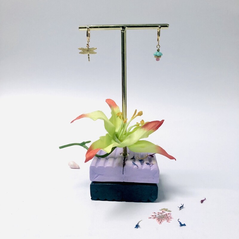 Mini Dragonfly &amp; flower cup earrings