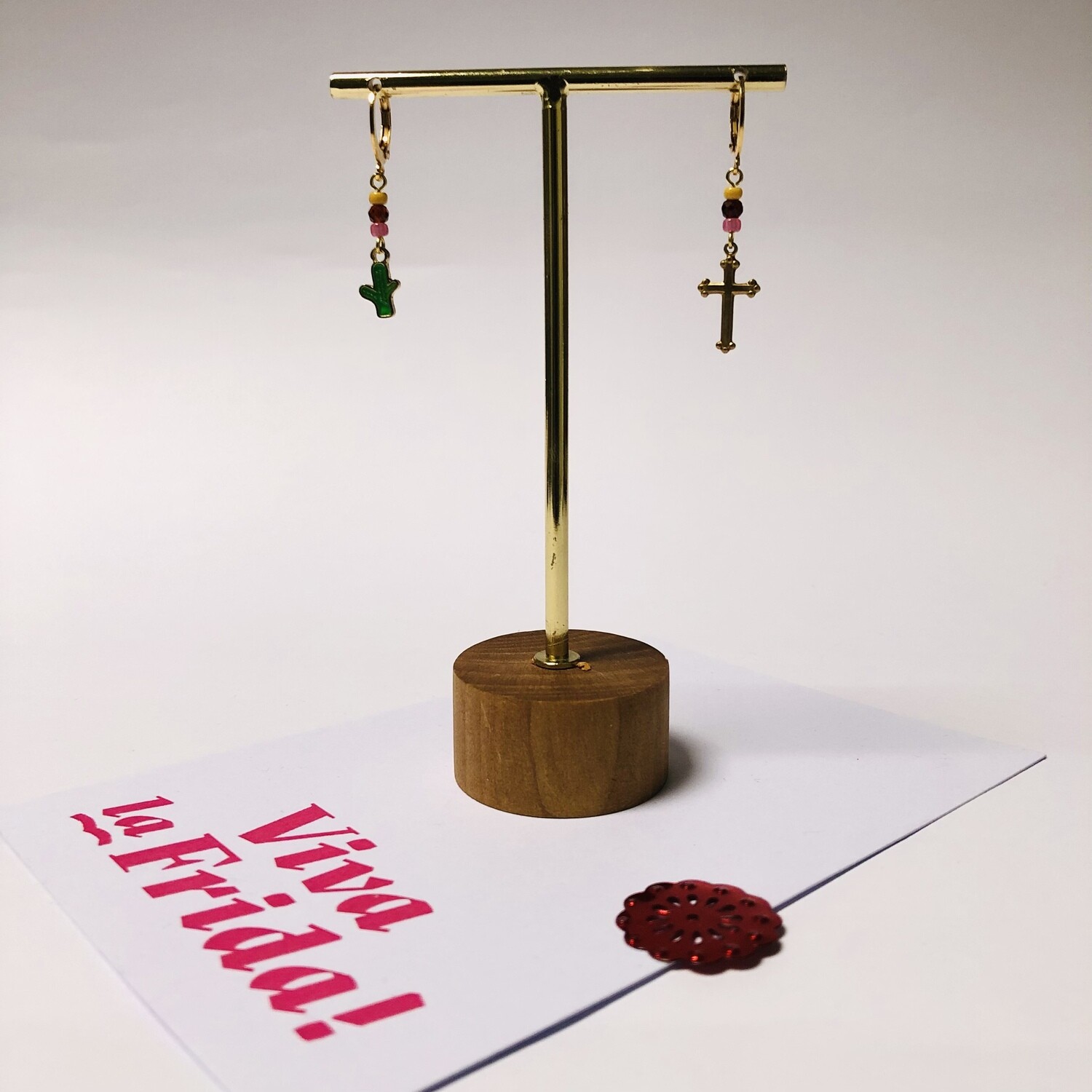 Frida Cactus &amp; Cross Earrings