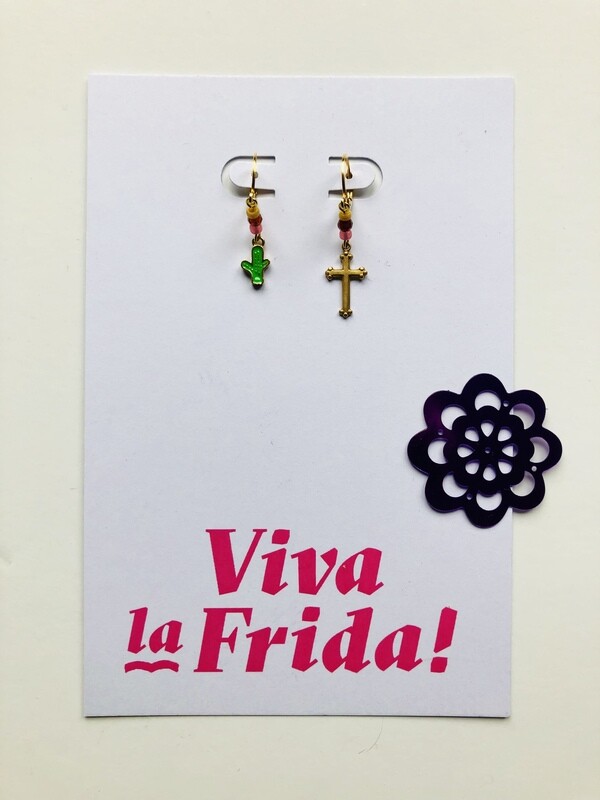 Frida Cactus &amp; Cross Earrings