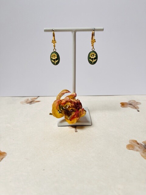 Teal green daisy cameo earrings
