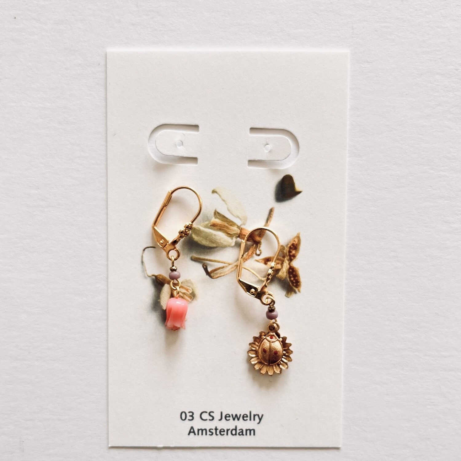 Sunflower, Ladybug &amp; lily of the valley earrings.