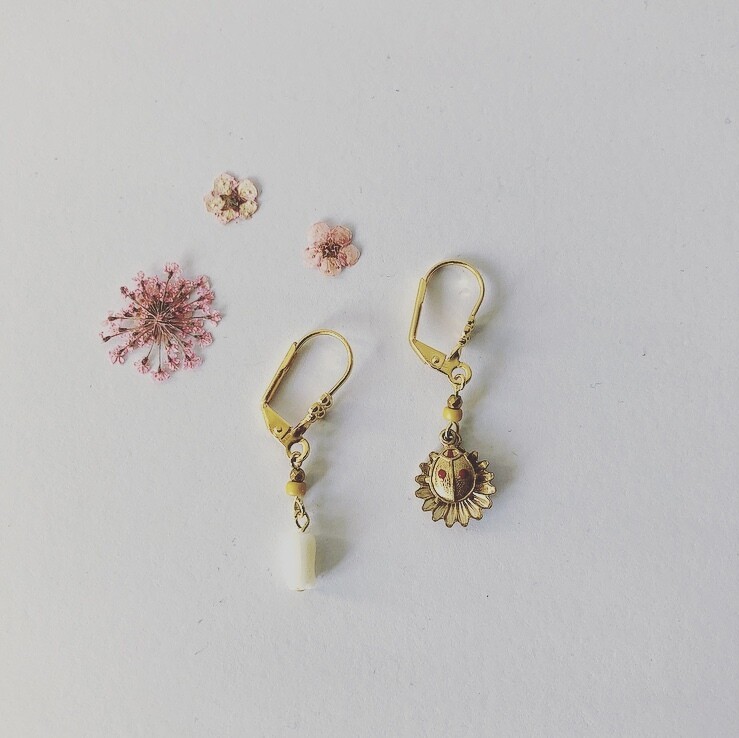 Sunflower, Ladybug &amp; lily of the valley earrings.