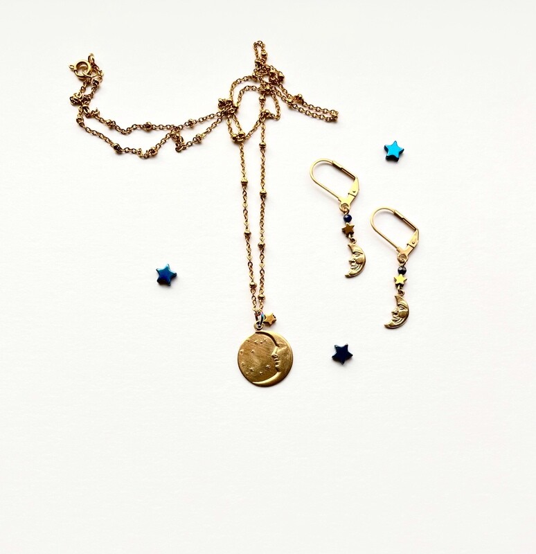 Crescent moon en twinkle star necklace