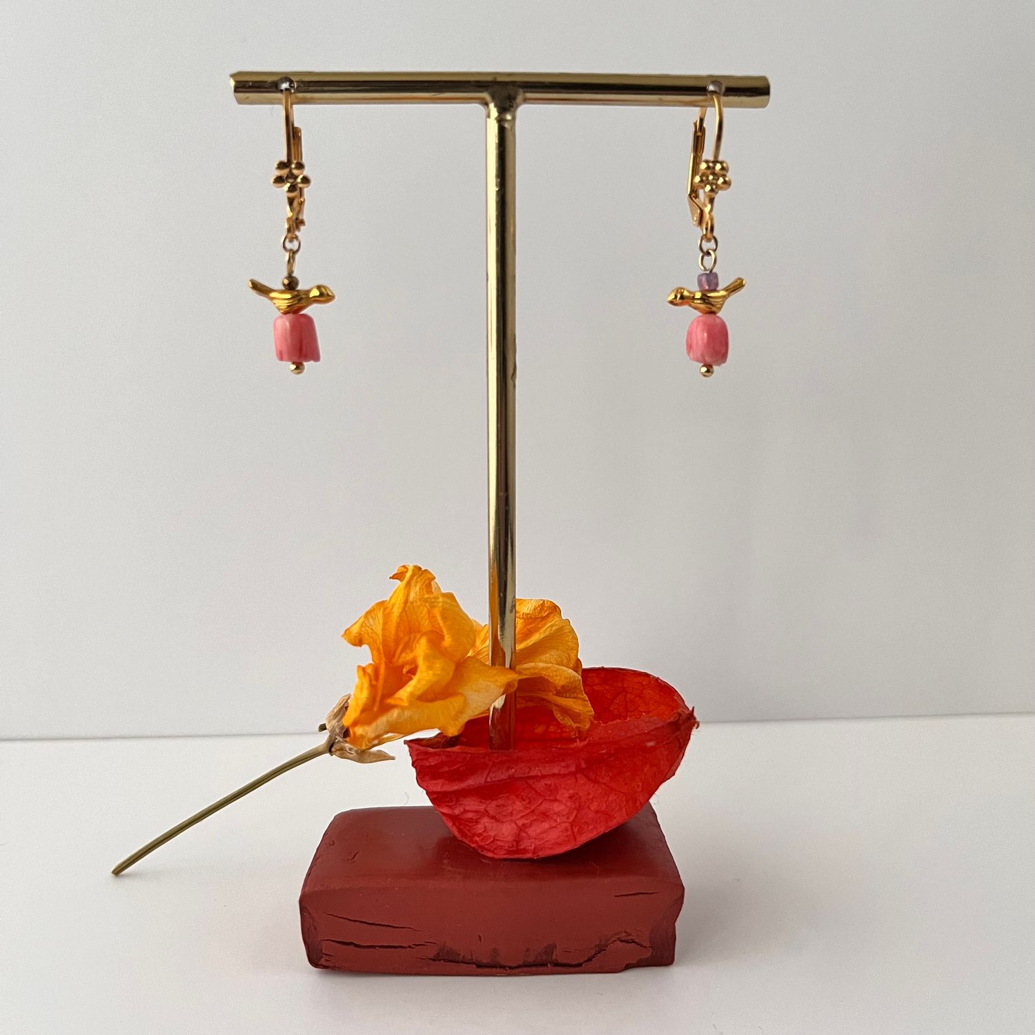 The petit bird &amp; coral flower earrings