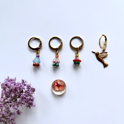 Hummingbird flower cup earrings