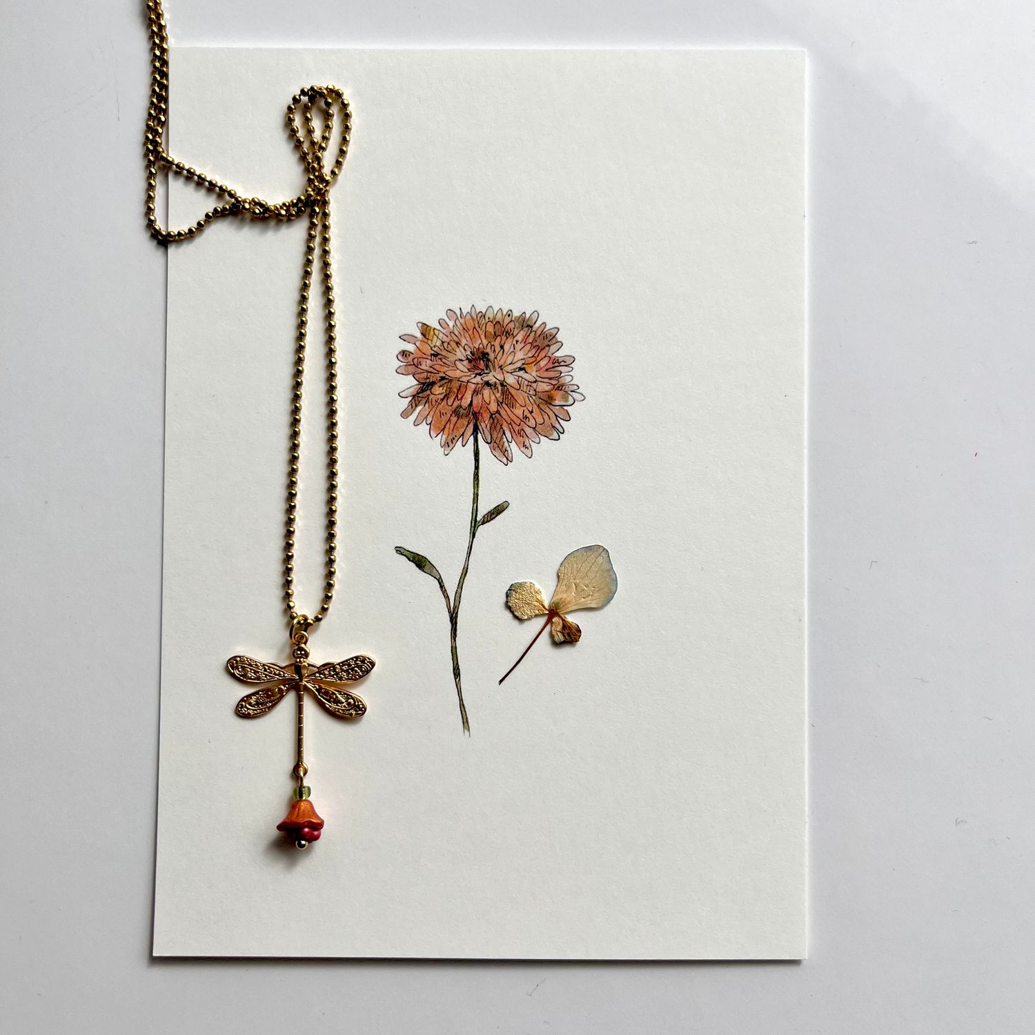 Dragonfly flower ball chain