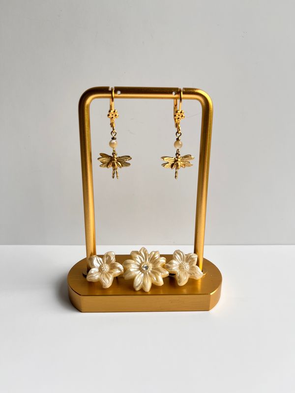 Double dragonflies &amp;  petit bee earrings