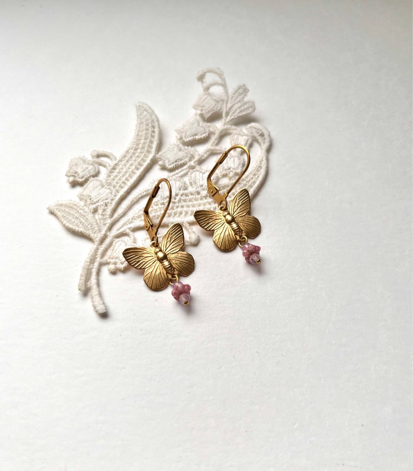 Butterfly pink flower earrings