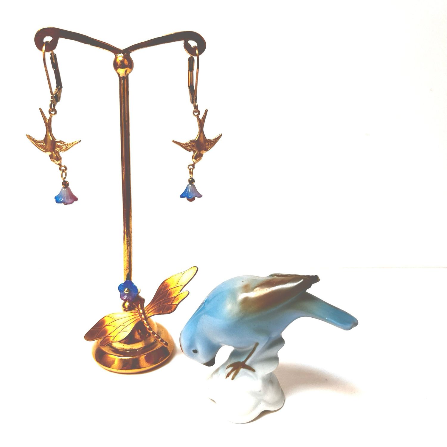 Flying swallows funky flower cup earrings