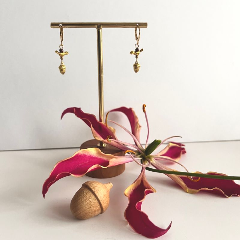Petit bird &amp; acorn earrings