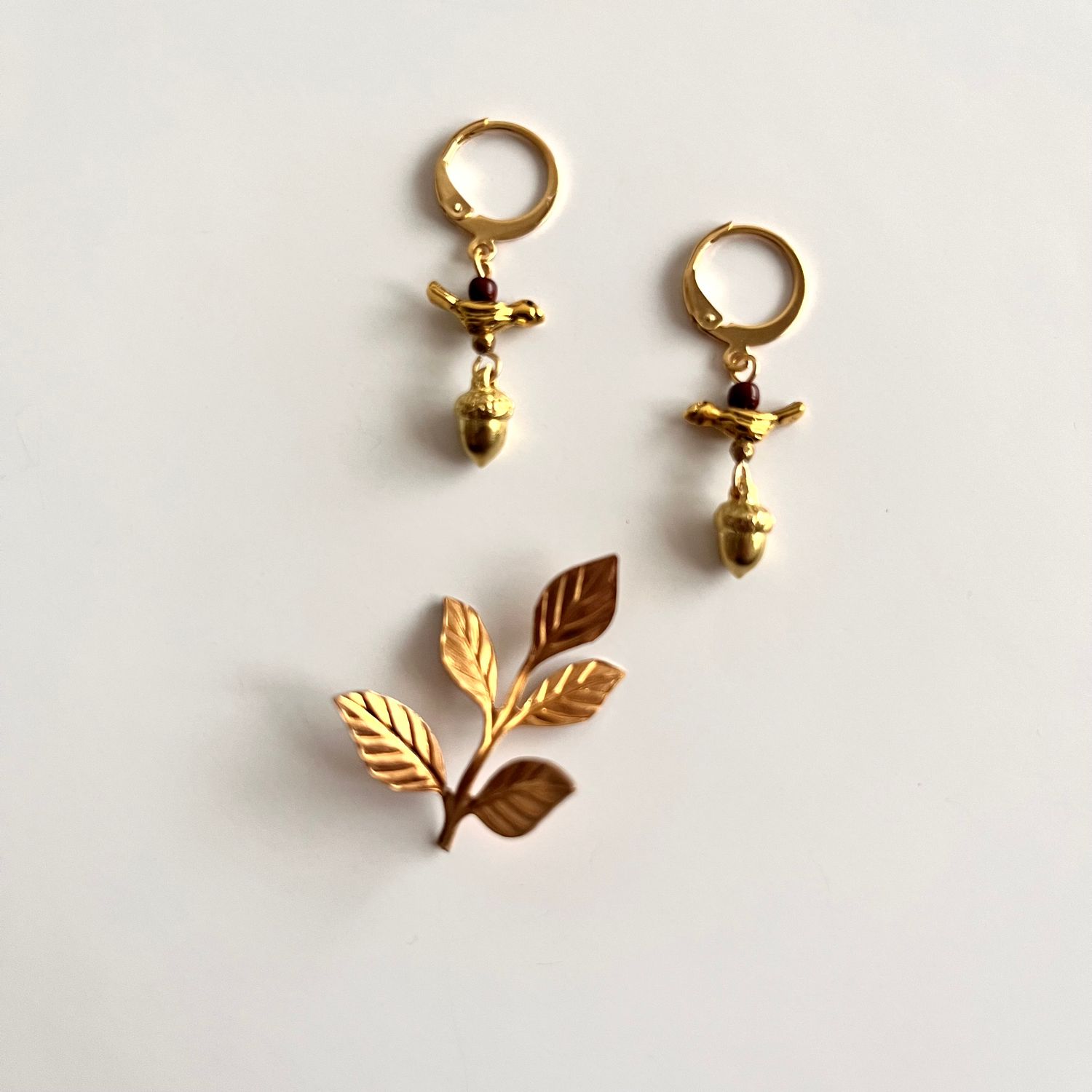 Petit bird &amp; acorn earrings
