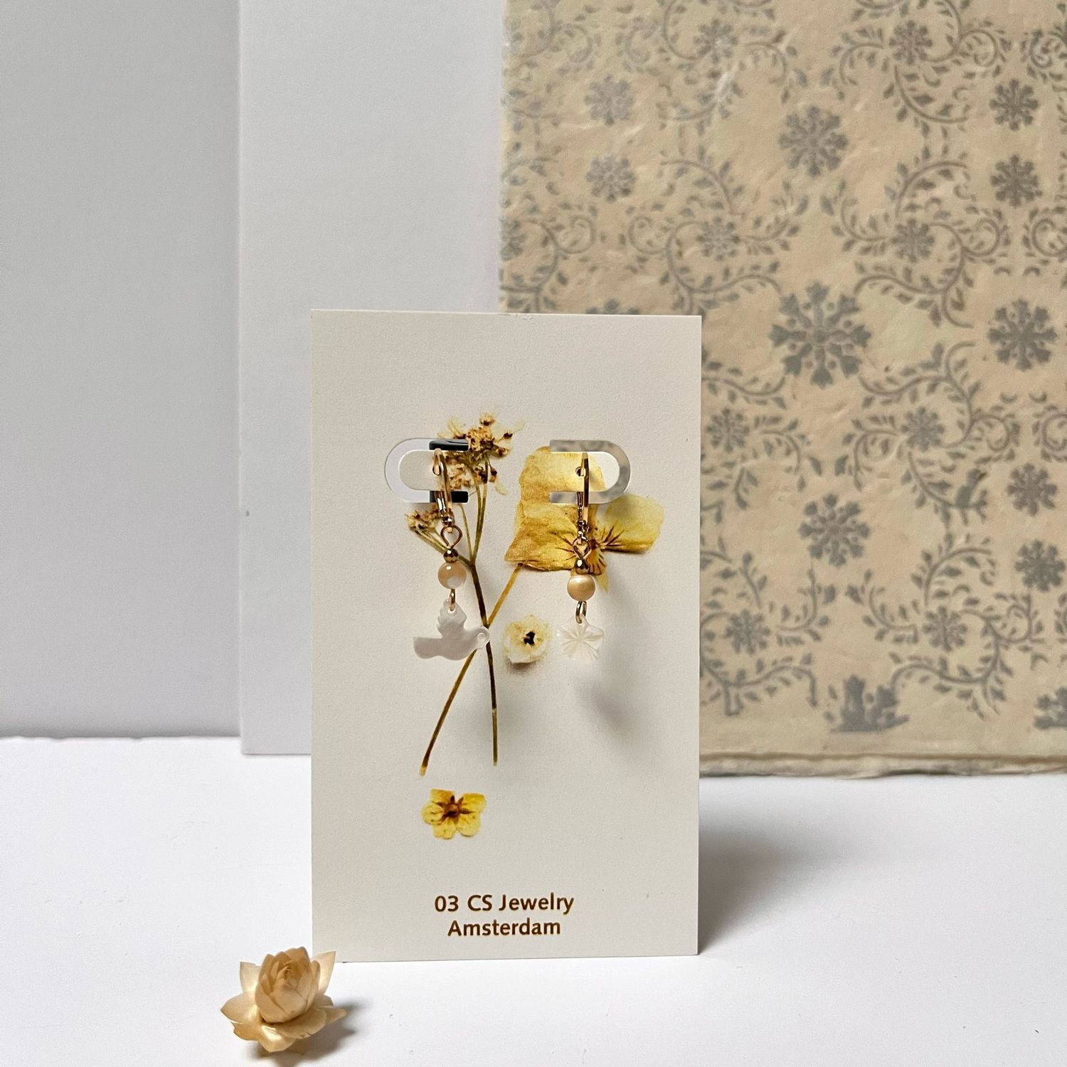 Mother of pearl dove &amp; flower earrings