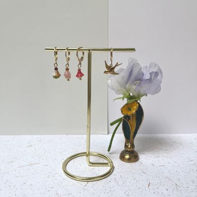 Flying swallow &amp; flower cup earrings