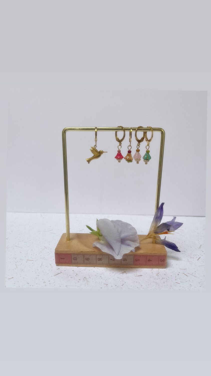 Flying swallow &amp; flower cup earrings