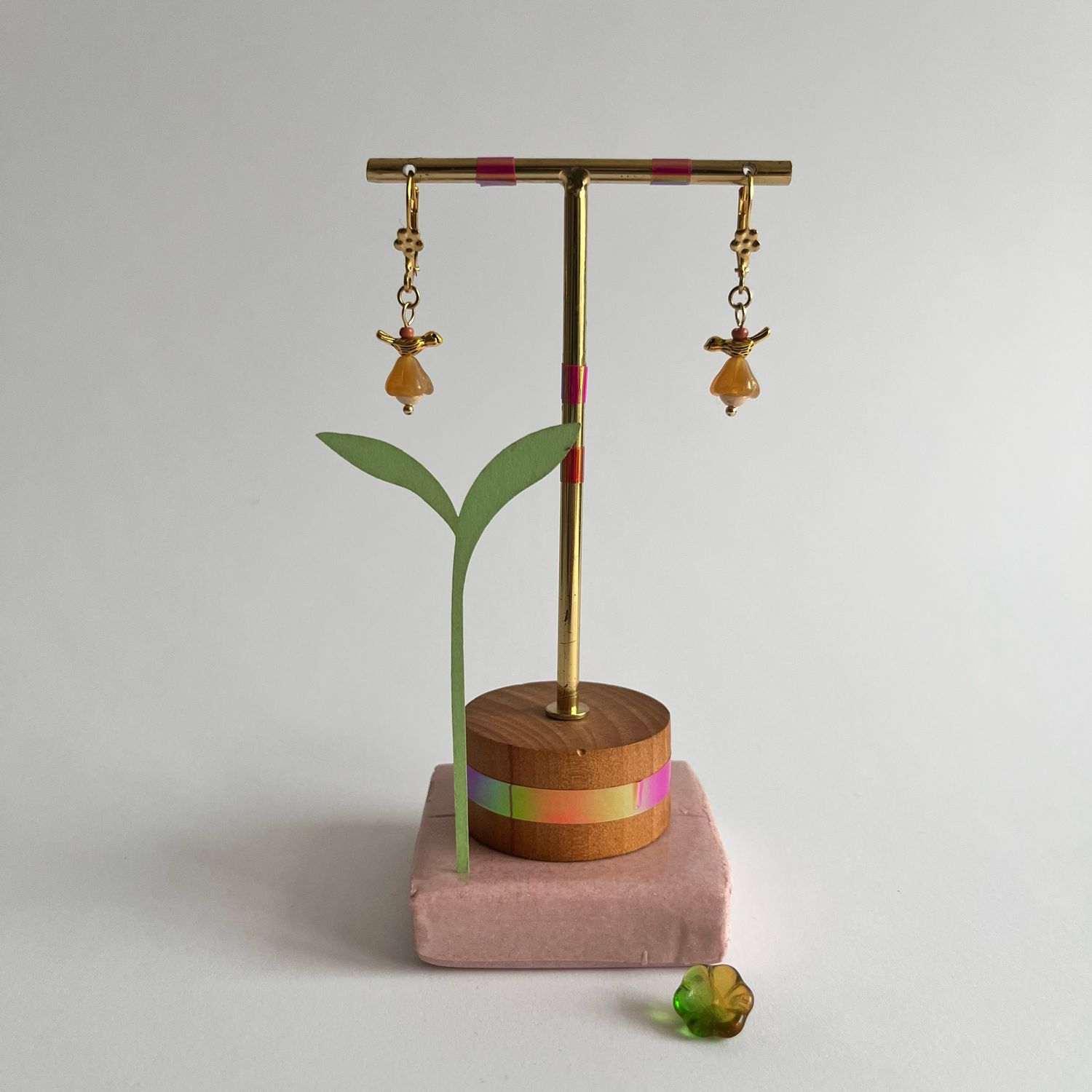 Petit bird &amp; flower cup Earrings.