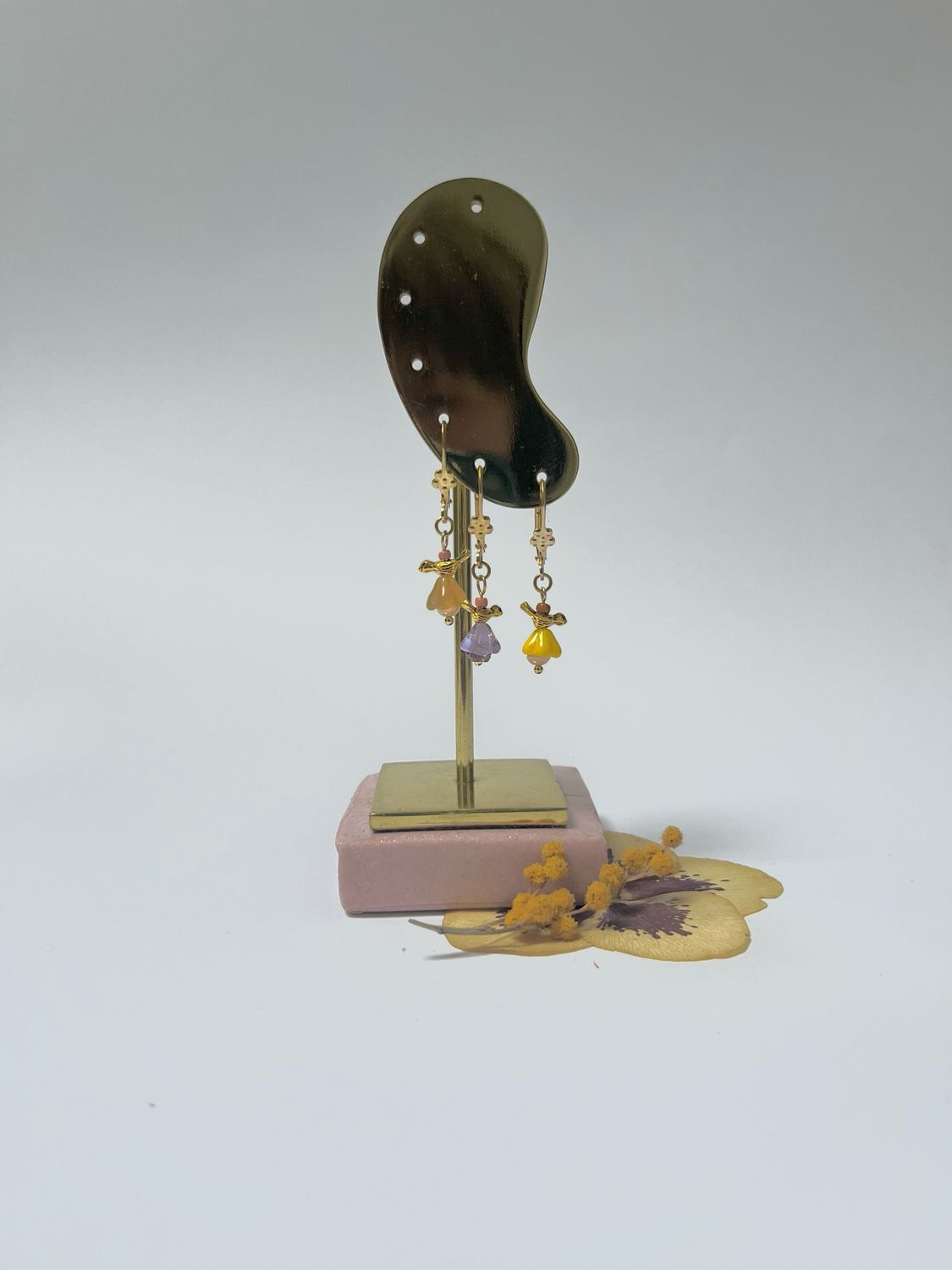 Petit bird &amp; flower cup Earrings.