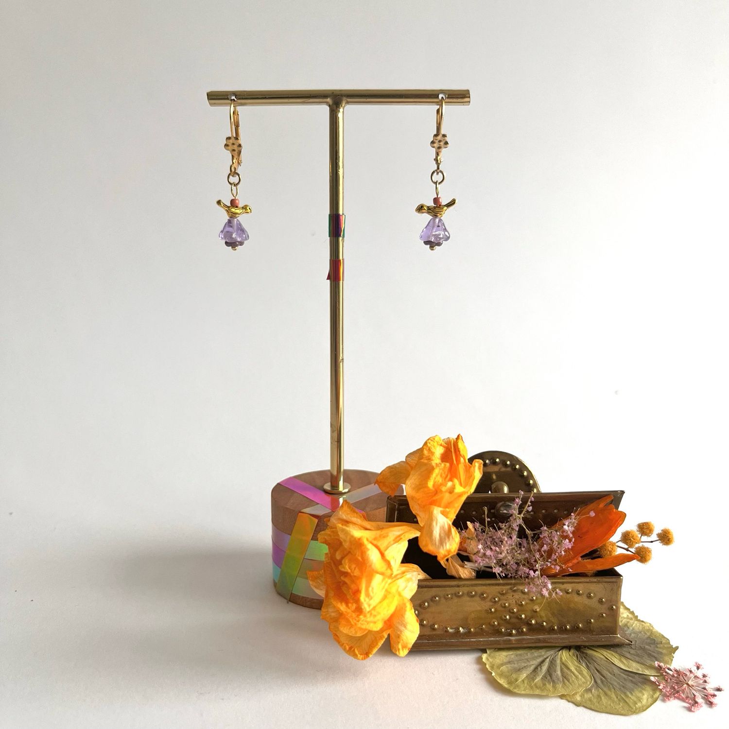 Petit bird &amp; flower cup Earrings.