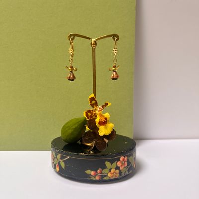 Petit bird and flower cup earrings