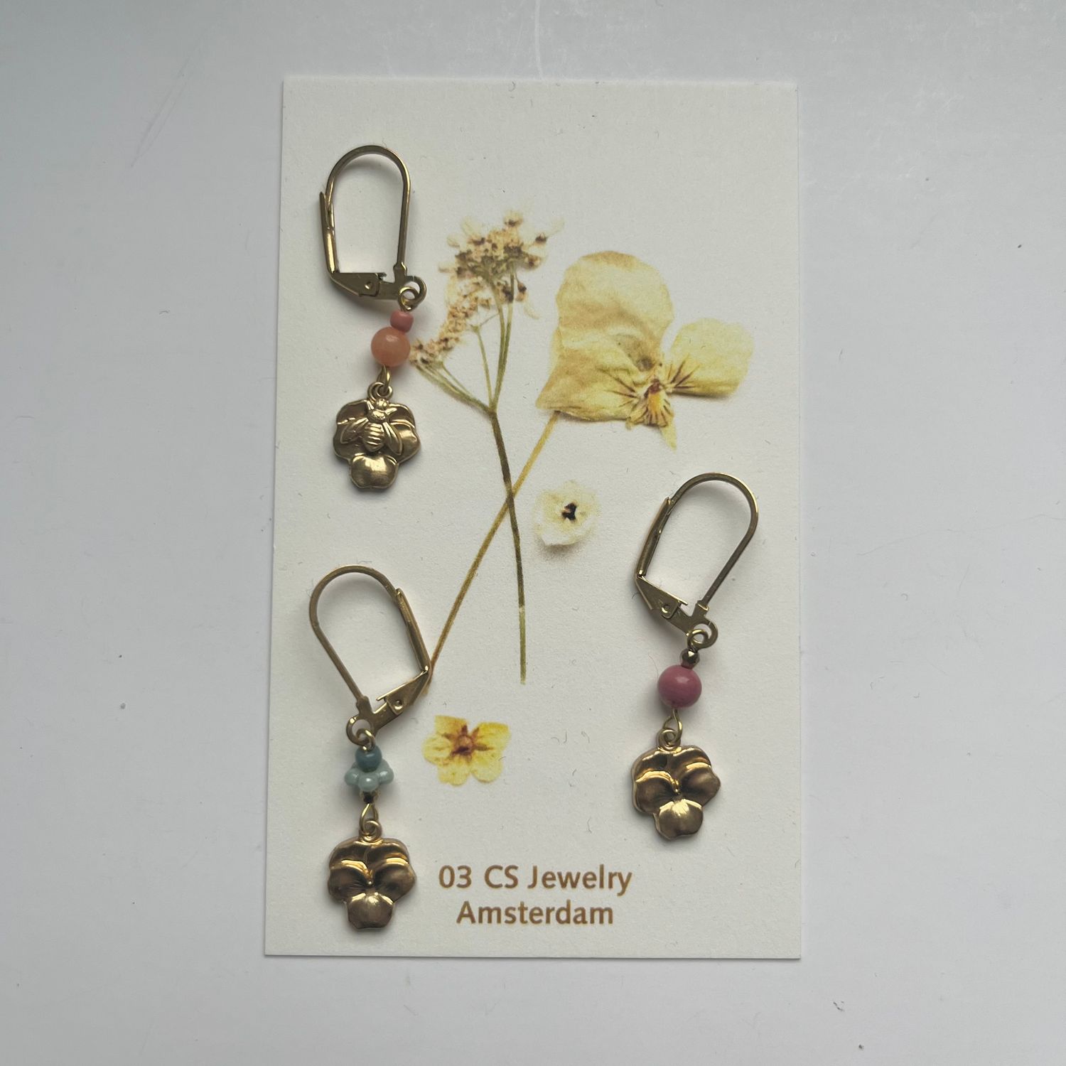 Pansy &amp; petit bee earrings