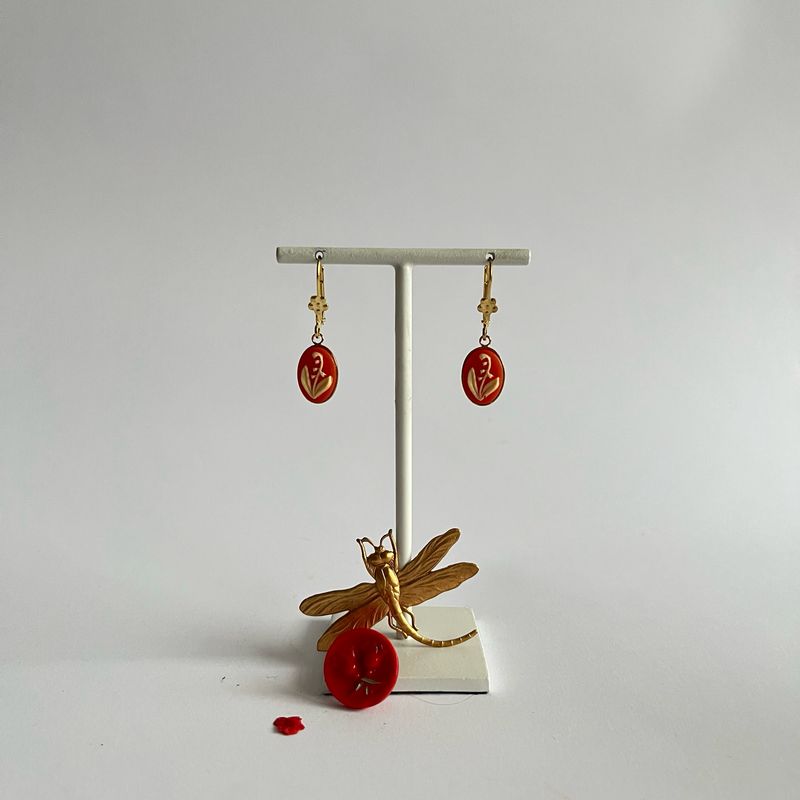 Lily Of The Valley Cameo coral red Earrings