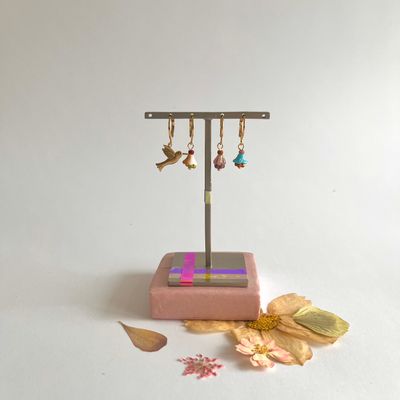 Hummingbird &amp; flower cup earrings