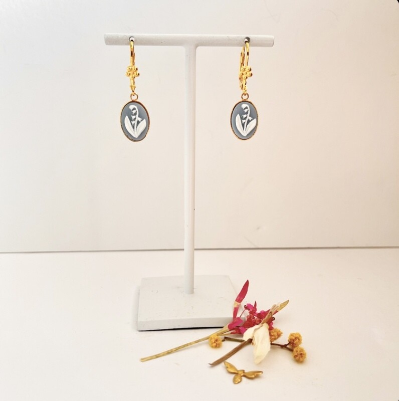 Cameo lily of the valley baby blue earrings