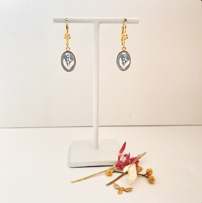 Cameo lily of the valley baby blue earrings