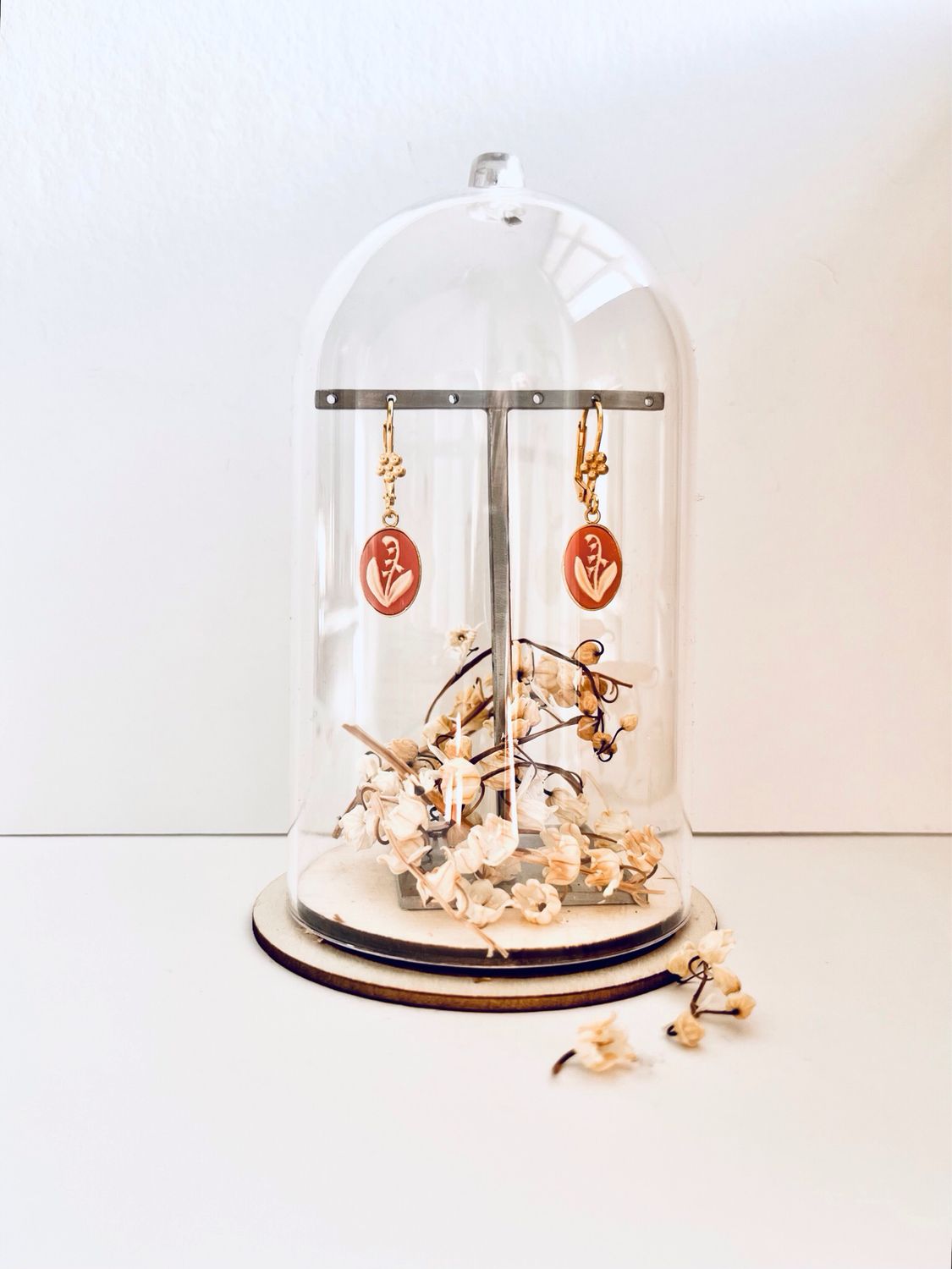 Cameo lily of the valley baby blue earrings