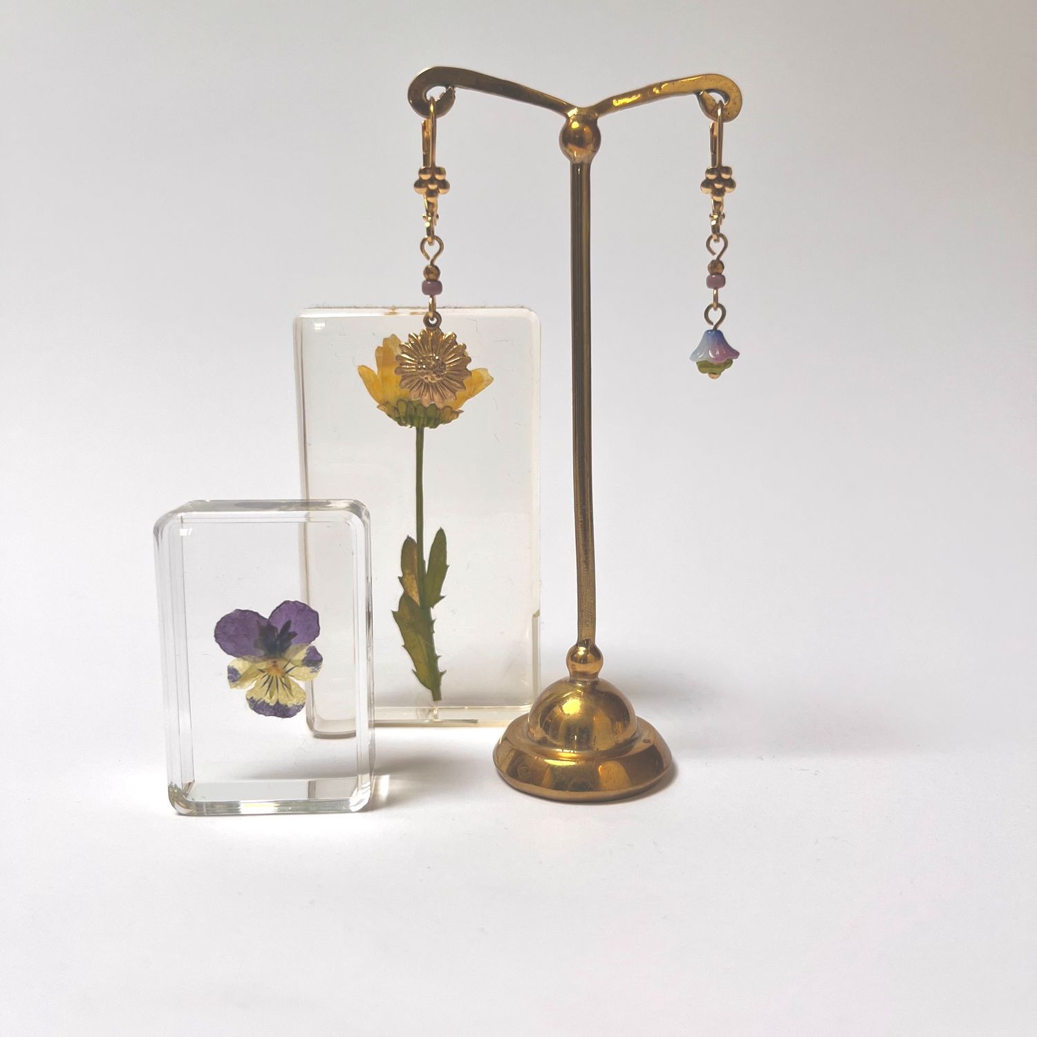 Sunflower, Ladybug and flower cup earrings.