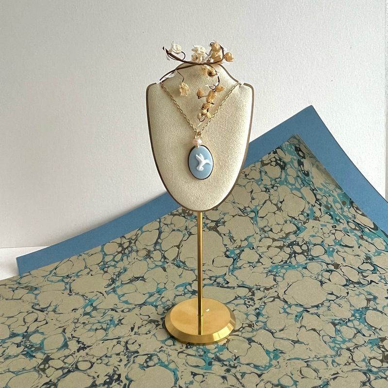 Cameo hummingbird baby blue necklace