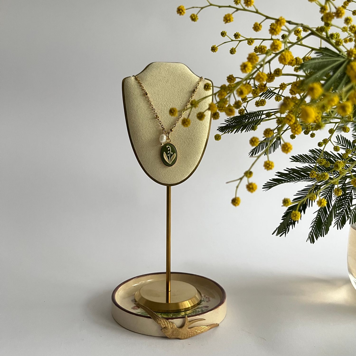 Cameo lily of the valley meadow green earrings