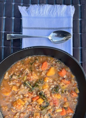 Roasted Butternut Squash, Red Rice and Kale Soup - Marigold Kitchen