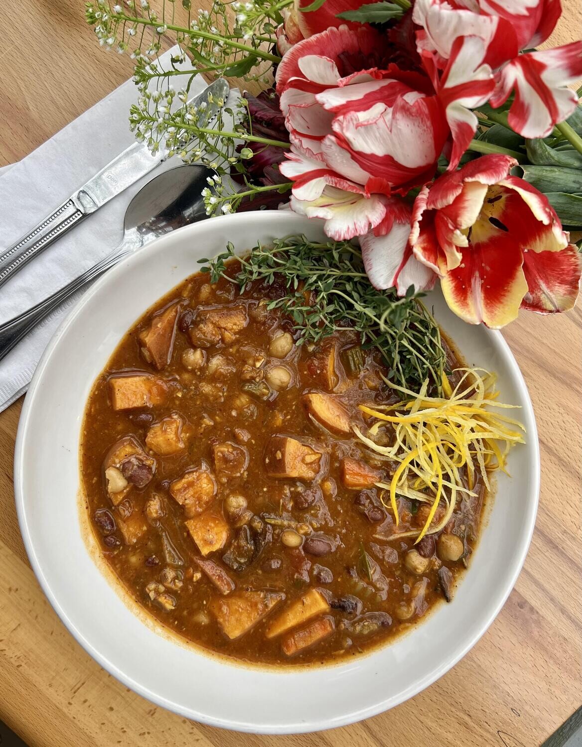 Moroccan 3 Bean & Sweet Potato Soup - Marigold Kitchen