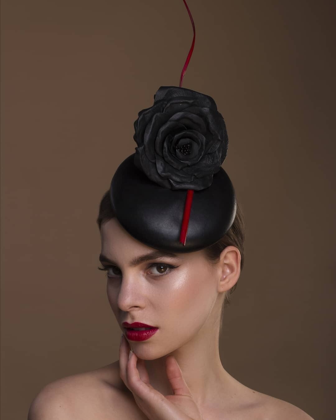 Black Rose Leather Button Fascinator