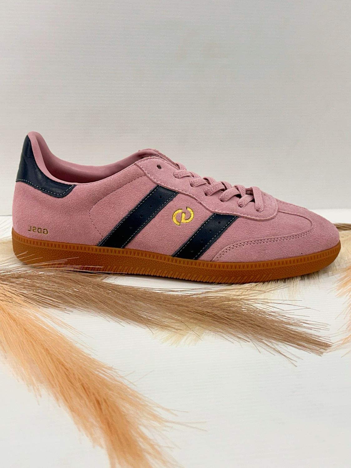 Good sole- Parallel, pink suede,navy leather