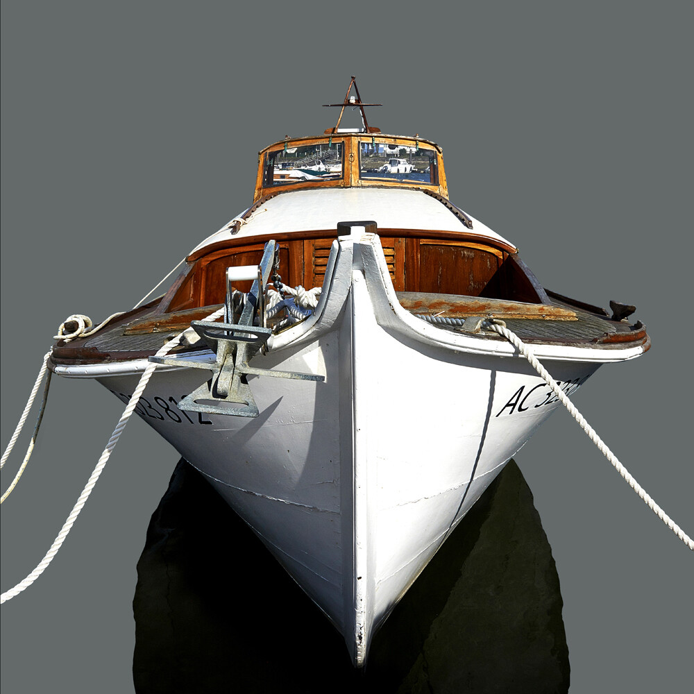 Pinasse blanche à l&#39;ancre amarrée au port de La Teste (grand format)