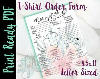 T-Shirt Order Form PDF - Pink Bouquet background