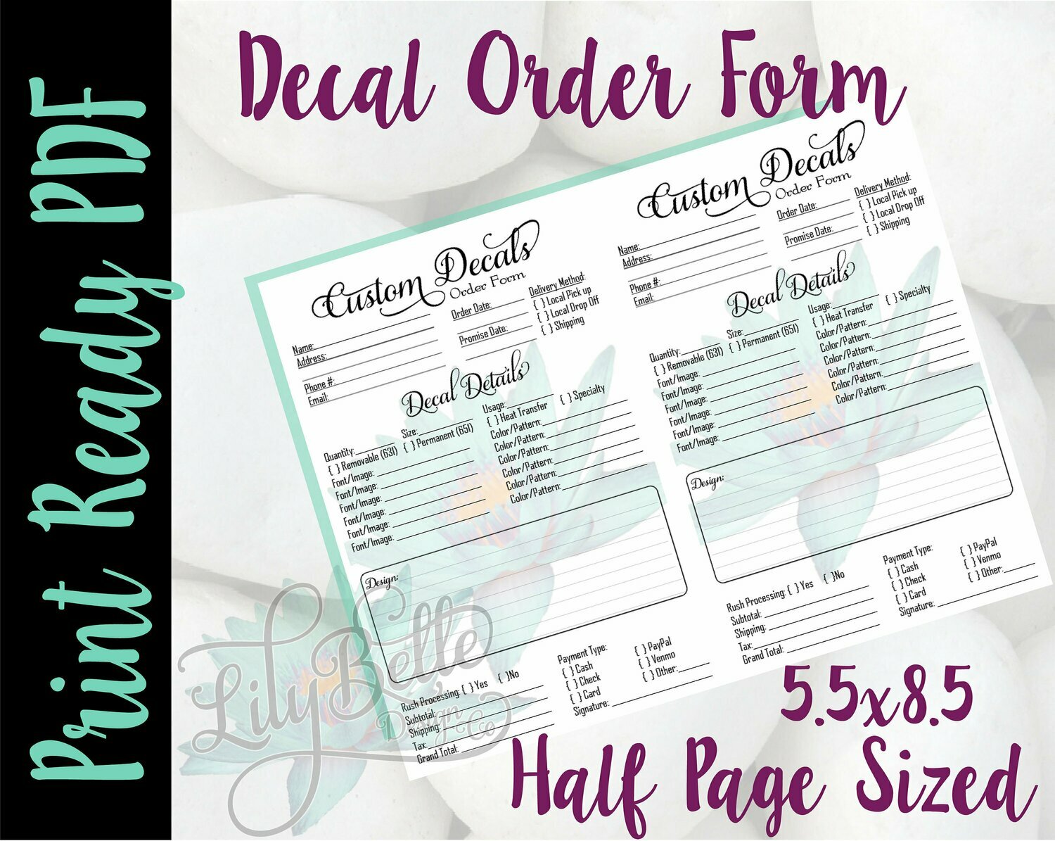 Decal Order Form for Junior Planners, Half Letter Sized 8.5x5.5 in PDF