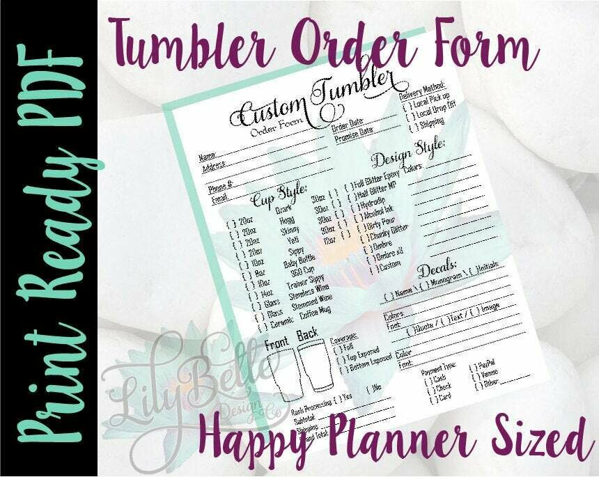 Tumbler Order Form PDF perfectly sized for those Happy Planners!