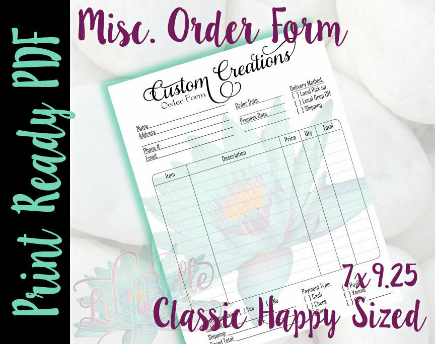 Misc. General Order Form for Classic Happy Planners in PDF