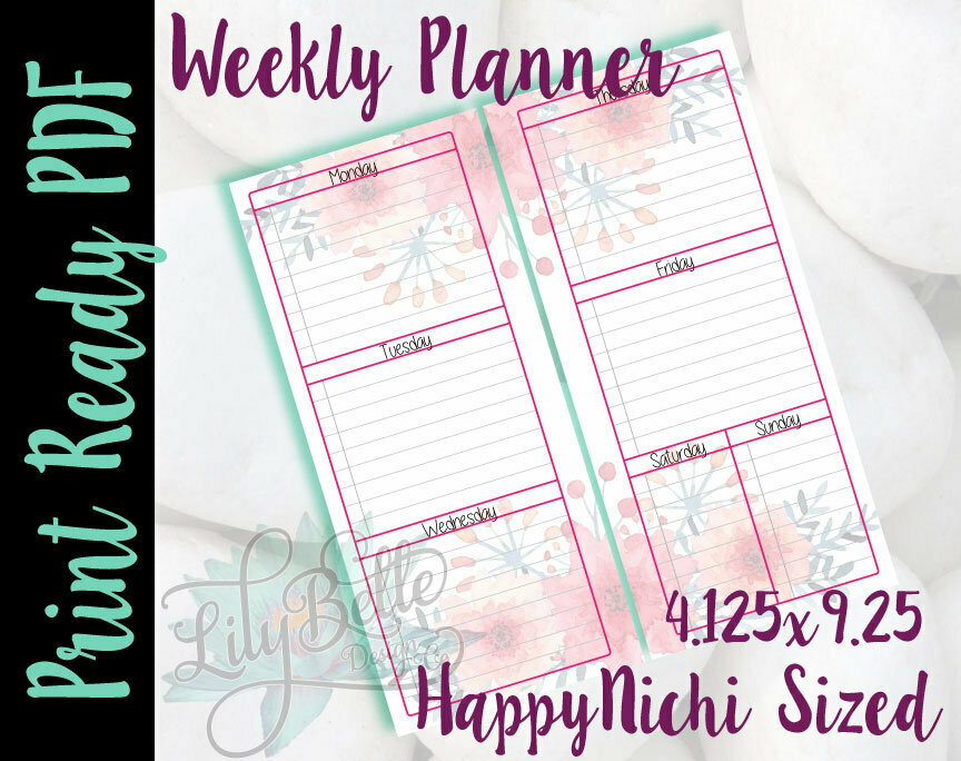 Weekly Planner PDF - Pink Floral Bouquet on top & bottom