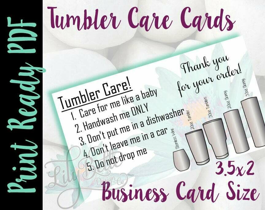 Tumbler Care Business Cards - Teal Waterlily Background