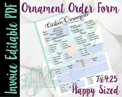 Ornament Invoice Editable Order Form Happy Planner sized in PDF