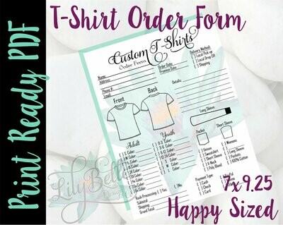 T-Shirt Order Form for Classic Happy Planners in PDF