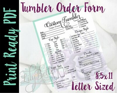 Tumbler Order Form Letter Size Purple Bouquet background in PDF