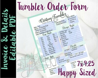 Tumbler Order Form with editable Invoicing sections in PDF Happy Planner Size