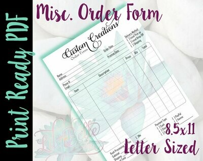 Misc. General Order Form Print Ready Order Form in PDF & JPG